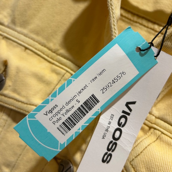 NWT Vigoss Cropped Pale Yellow Jean Trucker Denim Jacket - Picture 2 of 7